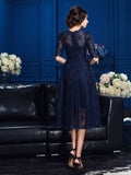 A-Line/Princess Jewel Lace 1/2 Sleeves Tea-Length Lace Mother of the Bride Dresses