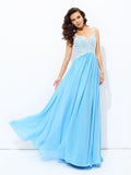 Vestido de noche de graduación de gasa largo sin mangas con escote en V y encaje de corte A/princesa
