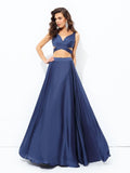 A-line/Princess Straps Sleeveless Long Satin Chiffon Two Piece Dresses Prom Evening Dress