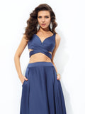 A-line/Princess Straps Sleeveless Long Satin Chiffon Two Piece Dresses Prom Evening Dress