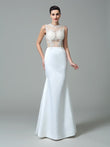 Sheath/Column Jewel Applique Sleeveless Long Satin Dresses Wedding Dress Bridal Gowns