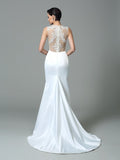 Sheath/Column Jewel Applique Sleeveless Long Satin Dresses Wedding Dress Bridal Gowns