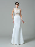 Sheath/Column Jewel Applique Sleeveless Long Satin Dresses Wedding Dress Bridal Gowns