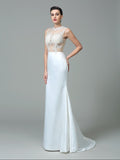 Sheath/Column Jewel Applique Sleeveless Long Satin Dresses Wedding Dress Bridal Gowns