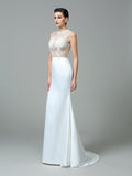 Sheath/Column Jewel Applique Sleeveless Long Satin Dresses Wedding Dress Bridal Gowns