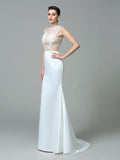 Sheath/Column Jewel Applique Sleeveless Long Satin Dresses Wedding Dress Bridal Gowns