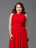 Vestido de noche de graduación de gasa largo sin mangas con fruncido y joya de corte A/princesa de talla grande