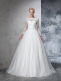 Ballkleid Bateau Spitze Lange Ärmel Langes Netz Brautkleider Brautkleider