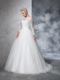 Ballkleid Bateau Spitze Lange Ärmel Langes Netz Brautkleider Brautkleider