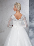 Ballkleid Bateau Spitze Lange Ärmel Langes Netz Brautkleider Brautkleider