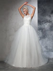 Ball Gown Bateau Applique Sleeveless Long Net Wedding Dresses Bridal Gowns