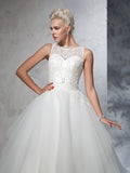 Ball Gown Bateau Applique Sleeveless Long Net Wedding Dresses Bridal Gowns