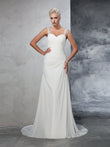 Trumpet/Mermaid Straps Ruched Sleeveless Long Chiffon Wedding Dresses Bridal Gowns