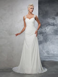 Trumpet/Mermaid Straps Ruched Sleeveless Long Chiffon Wedding Dresses Bridal Gowns