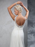 Trumpet/Mermaid Straps Ruched Sleeveless Long Chiffon Wedding Dresses Bridal Gowns