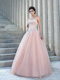 Ballkleid Trägerlos Perlenstickerei Ärmellos Lang Satin Brautkleider Brautkleider