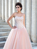 Ballkleid Trägerlos Perlenstickerei Ärmellos Lang Satin Brautkleider Brautkleider
