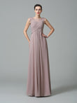 A-Line/Princess Scoop Ruched Sleeveless Long Chiffon Bridesmaid Dresses Evening Prom Dress