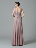 A-Line/Princess Scoop Ruched Sleeveless Long Chiffon Bridesmaid Dresses Evening Prom Dress