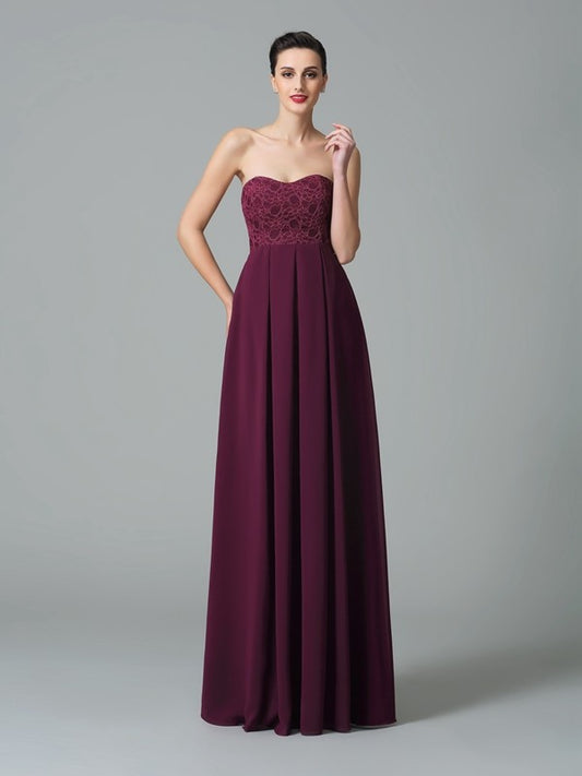 A-Line/Princess Sweetheart Ruffles Sleeveless Long Chiffon Bridesmaid Dresses Evening Prom Dress