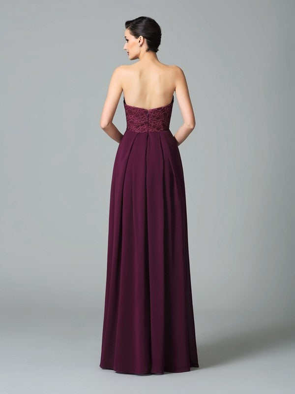 A-Line/Princess Sweetheart Ruffles Sleeveless Long Chiffon Bridesmaid Dresses Evening Prom Dress