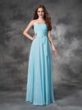 A-line/Princess Strapless Ruched Sleeveless Long Chiffon Bridesmaid Dresses Evening Prom Dress