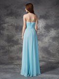 A-line/Princess Strapless Ruched Sleeveless Long Chiffon Bridesmaid Dresses Evening Prom Dress