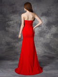 Trumpet/Mermaid Sweetheart Ruched Sleeveless Long Chiffon Bridesmaid Dresses Formal Evening Dress