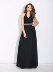 A-Line/Princess Halter Beading Sleeveless Long Chiffon Bridesmaid Dresses Evening Prom Dress