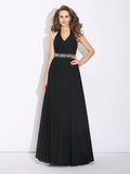 A-Line/Princess Halter Beading Sleeveless Long Chiffon Bridesmaid Dresses Evening Prom Dress