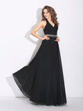 A-Line/Princess Halter Beading Sleeveless Long Chiffon Bridesmaid Dresses Evening Prom Dress