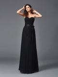 Vestido de noche largo de encaje para dama de honor, corte A/princesa, escote corazón, faja/cinturón, sin mangas