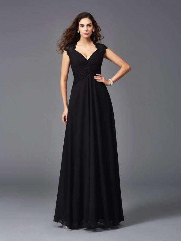 A-Line/Princess V-neck Sleeveless Long Chiffon Bridesmaid dresses Evening Prom Dress