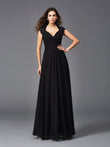 A-Line/Princess V-neck Sleeveless Long Chiffon Bridesmaid dresses Evening Prom Dress