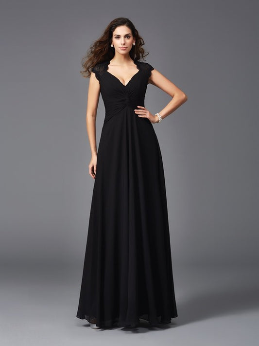 A-Line/Princess V-neck Sleeveless Long Chiffon Bridesmaid dresses Evening Prom Dress