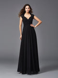 A-Line/Princess V-neck Sleeveless Long Chiffon Bridesmaid dresses Evening Prom Dress