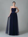 A-Line/Princess Sweetheart Ruffles Sleeveless Long Net Bridesmaid Dresses Evening Prom Dress