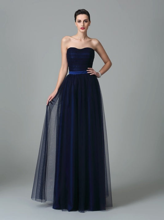 A-Line/Princess Sweetheart Ruffles Sleeveless Long Net Bridesmaid Dresses Evening Prom Dress