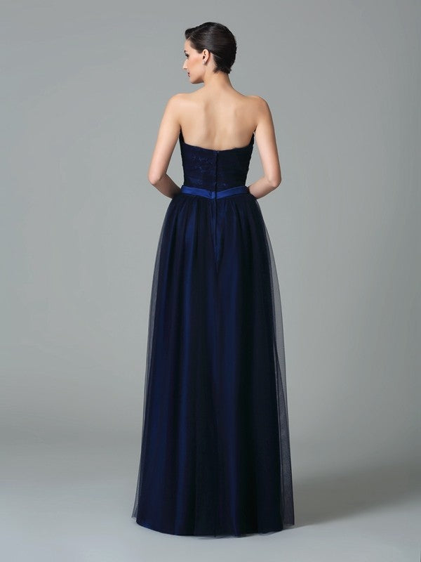 A-Line/Princess Sweetheart Ruffles Sleeveless Long Net Bridesmaid Dresses Evening Prom Dress