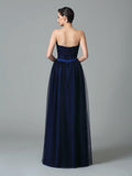 A-Line/Princess Sweetheart Ruffles Sleeveless Long Net Bridesmaid Dresses Evening Prom Dress