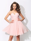 A-Linie/Princess-Linie Herzausschnitt Rüschen Ärmellos Kurz Chiffon Brautjungfernkleider Homecoming Ballkleid