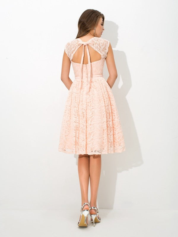A-Linie/Princess-Linie Träger Spitze Ärmellos Kurz Spitze Brautjungfernkleider Cocktailkleid
