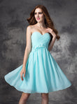 Vestido de dama de honor corto de gasa, sin mangas, con escote corazón y volantes, corte A/princesa, para fiesta de bienvenida