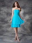 A-Linie/Princess-Linie Trägerlos Rüschen Ärmellos Kurz Chiffon Brautjungfernkleider Homecoming Cocktailkleid