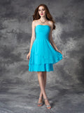 A-Linie/Princess-Linie Trägerlos Rüschen Ärmellos Kurz Chiffon Brautjungfernkleider Homecoming Cocktailkleid