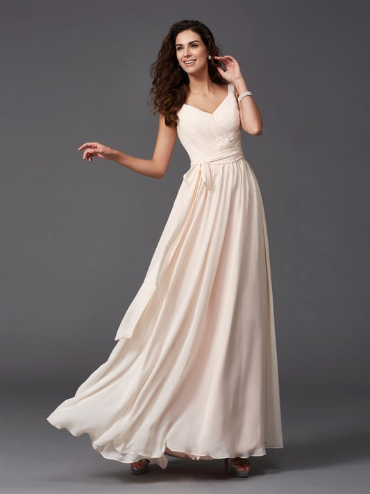 Vestido de dama de honor largo de gasa sin mangas con tirantes tipo princesa, faja, cinta o cinturón, para invitada de boda