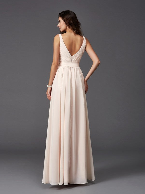 Vestido de dama de honor largo de gasa sin mangas con tirantes tipo princesa, faja, cinta o cinturón, para invitada de boda