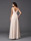 A-Line/Princess Straps Sash/Ribbon/Belt Sleeveless Long Chiffon Bridesmaid Dresses Evening Prom Dress