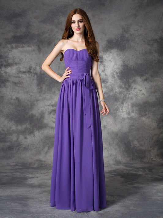 A-line/Princess Sweetheart Ruffles Sleeveless Long Chiffon Bridesmaid Dresses Evening Prom Dress