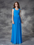 A-line/Princess Straps Ruffles Sleeveless Long Chiffon Bridesmaid Dresses Evening Prom Dress